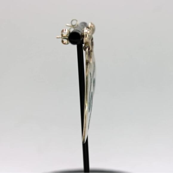 S. Dixon Sterling Silver Turquoise Chip Inlay Dangle Earrings. - Picture 3 of 6